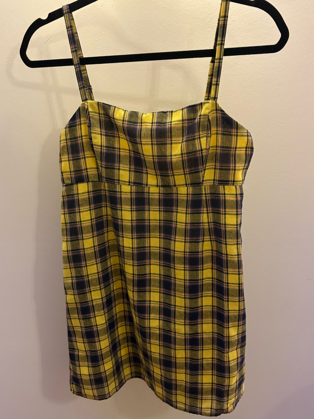 Yellow Plaid Spaghetti-Strap Dress